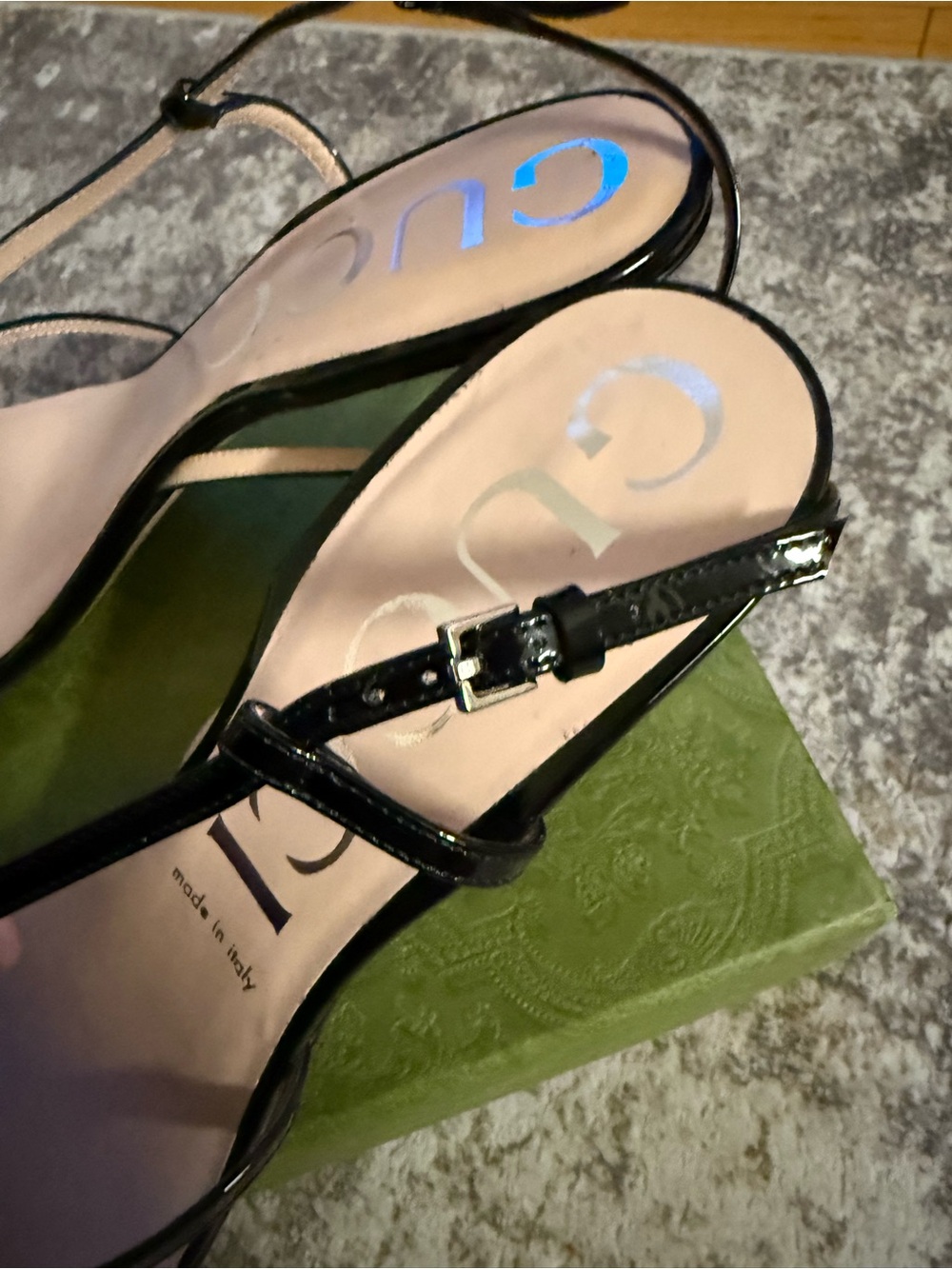 NWT Trendy GUCCI Vitello Vernice Black Patent Leather Slingback Heel size 40.5 - Picture 4 of 10